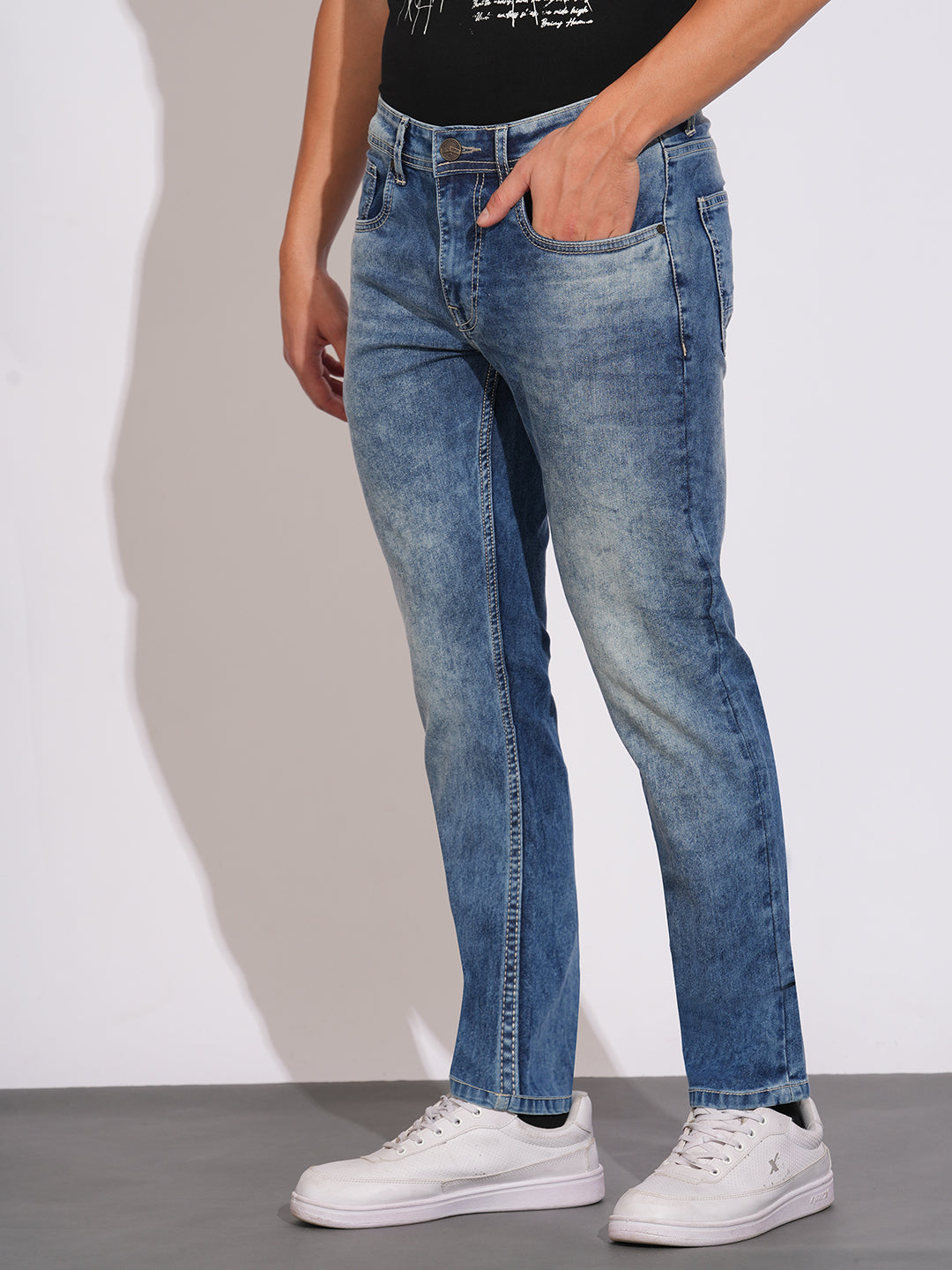Ice Blue Slim Fit Denims for Men by Being Human Clothing