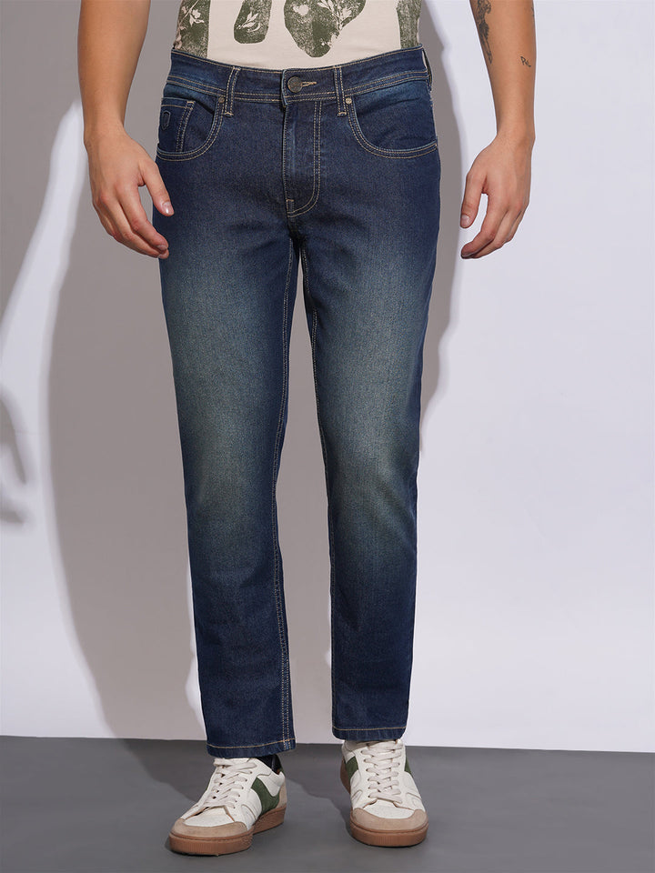Blue Neon-Slim Fit Denims for Men