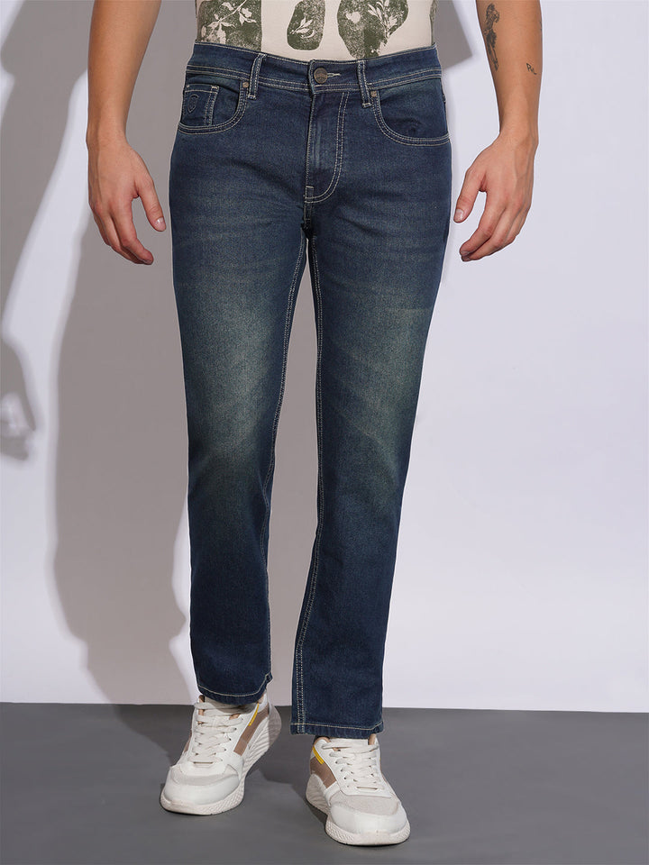 Mid Tone Straight Fit Jeans for Men by Being Human Clothing