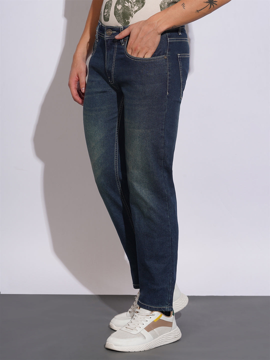 Mid Tone Straight Fit Jeans for Men by Being Human Clothing