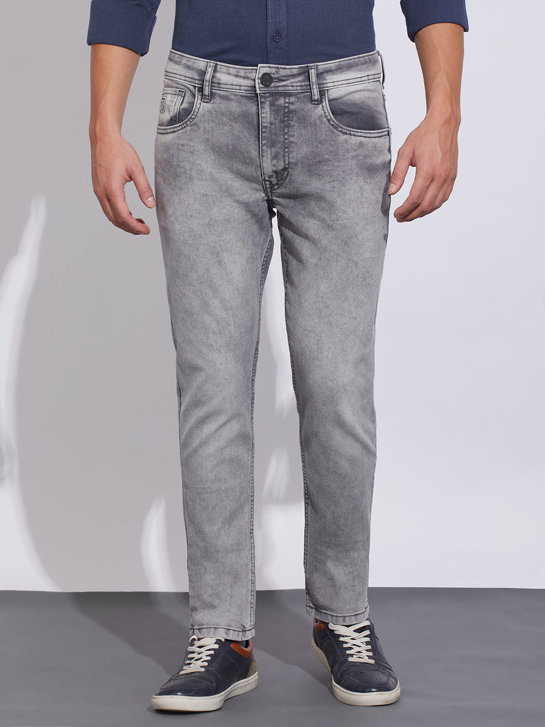 Light Grey Slim Fit Denims for Men by Being Human Clothing