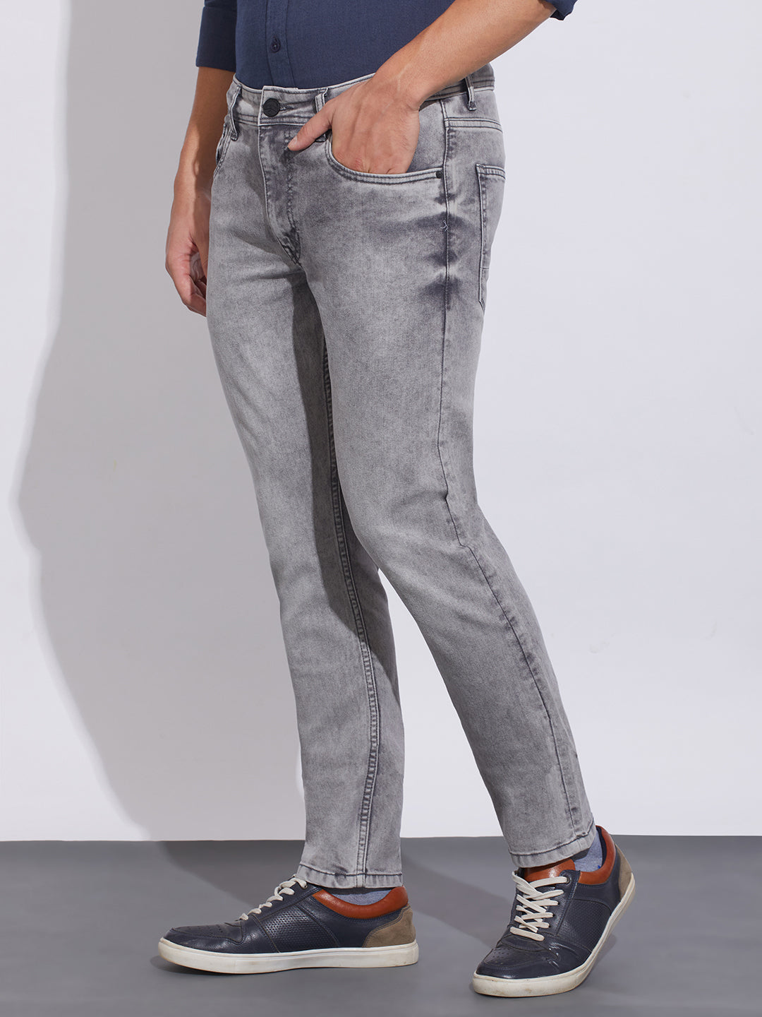 Light Grey Slim Fit Denims for Men by Being Human Clothing