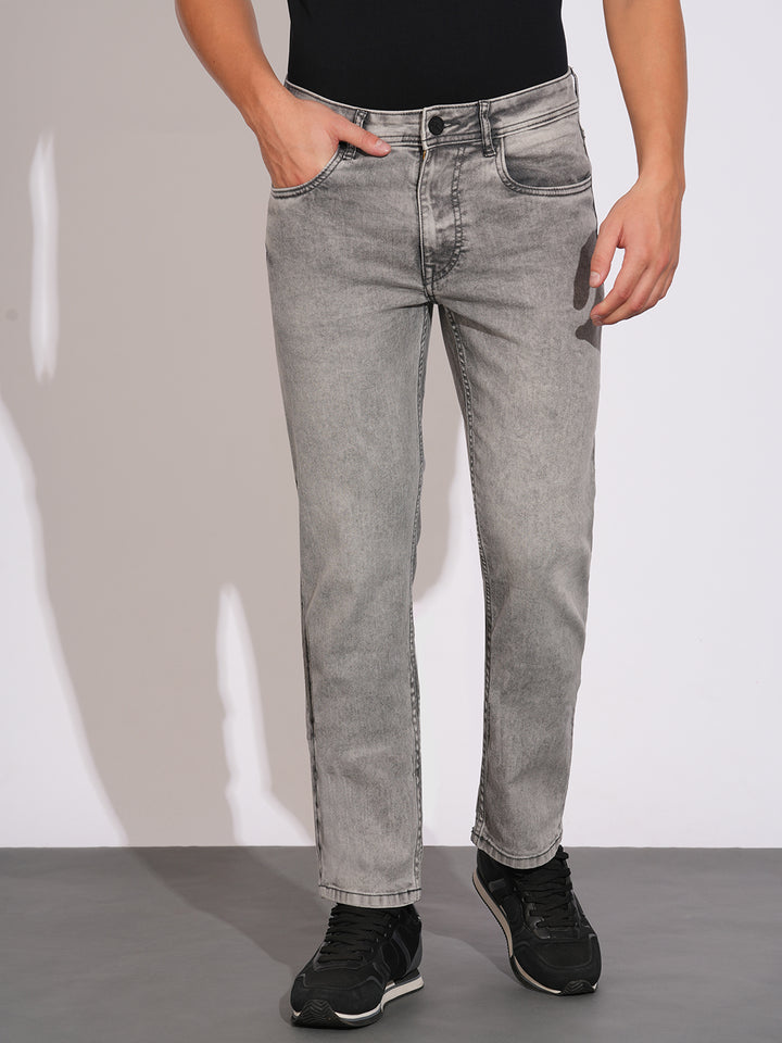 Light Grey Straight Fit Denims for Men by Being Human Clothing
