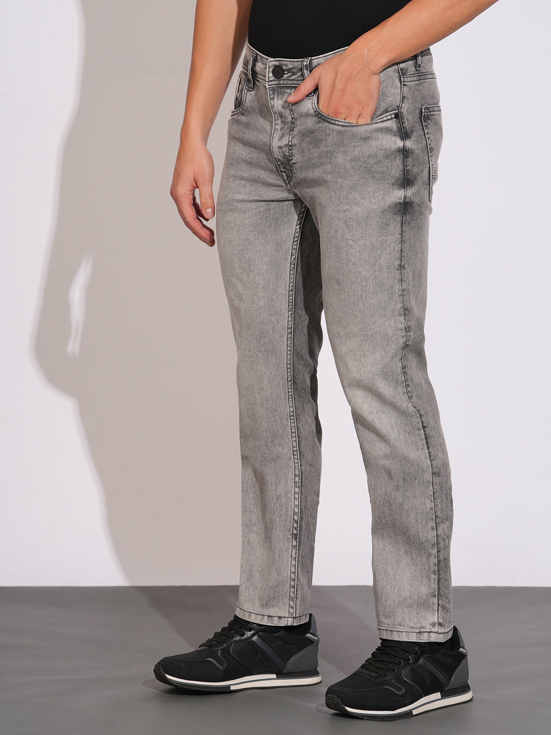 Light Grey Straight Fit Denims for Men by Being Human Clothing