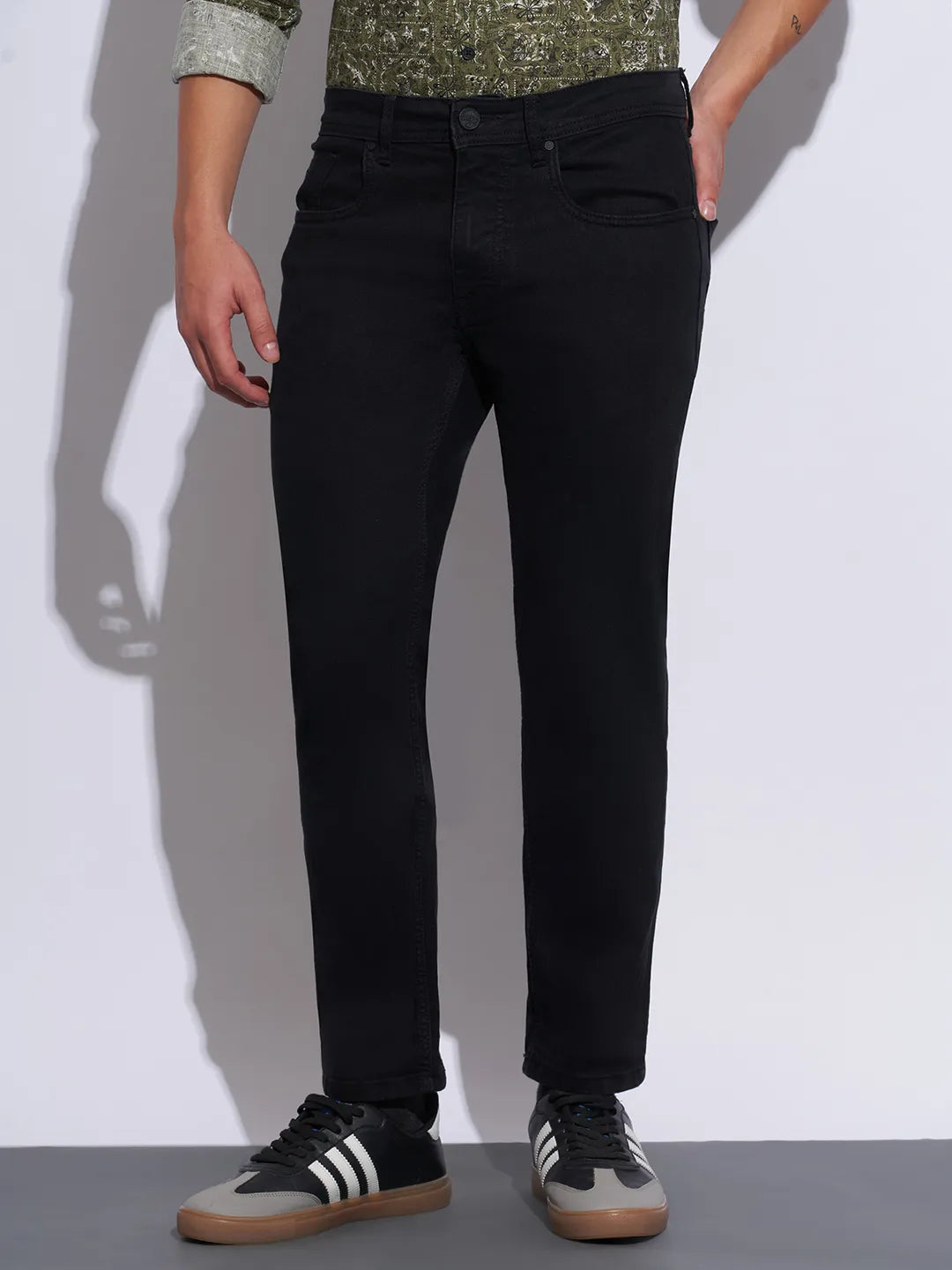 Black Straight Fit Cotton Blend Men's Denims by Being Human Clothing