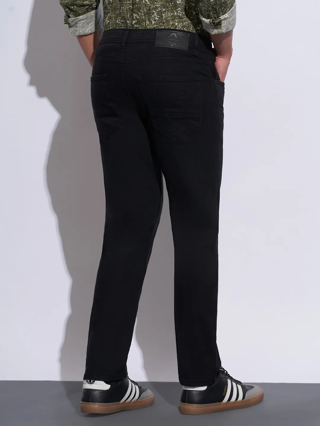 Black Straight Fit Cotton Blend Men's Denims by Being Human Clothing