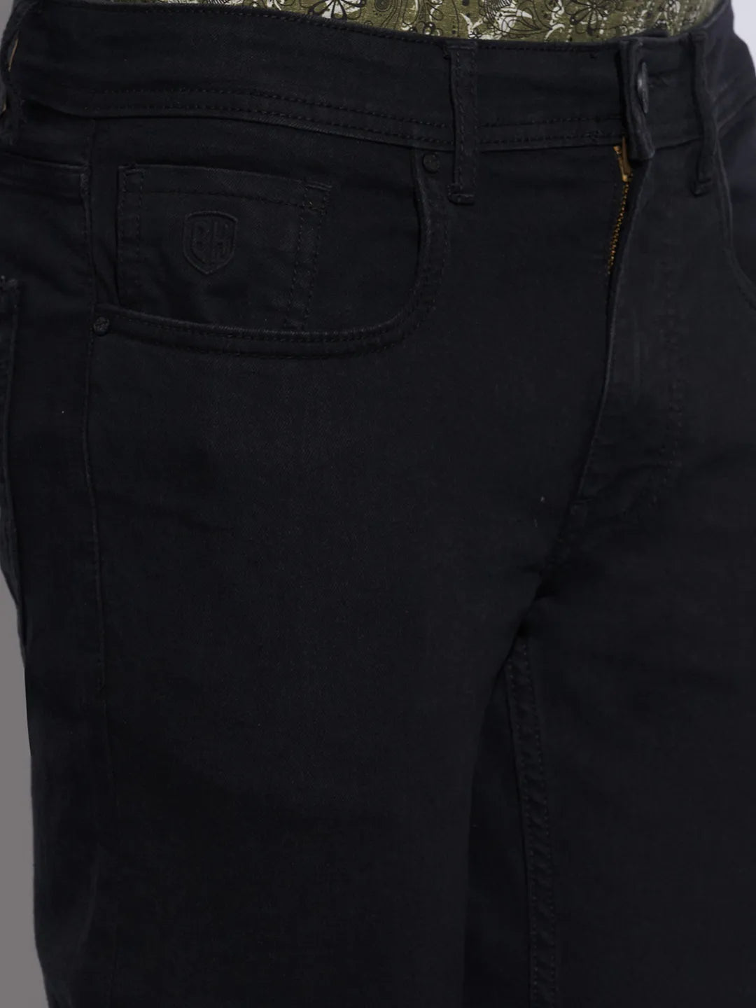 Black Straight Fit Cotton Blend Men's Denims by Being Human Clothing