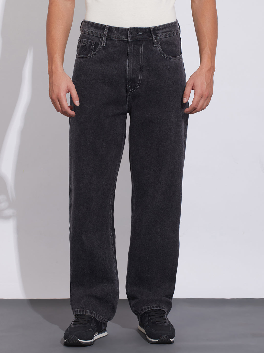 Black Anti Fit Denims for Men by Being Human Clothing