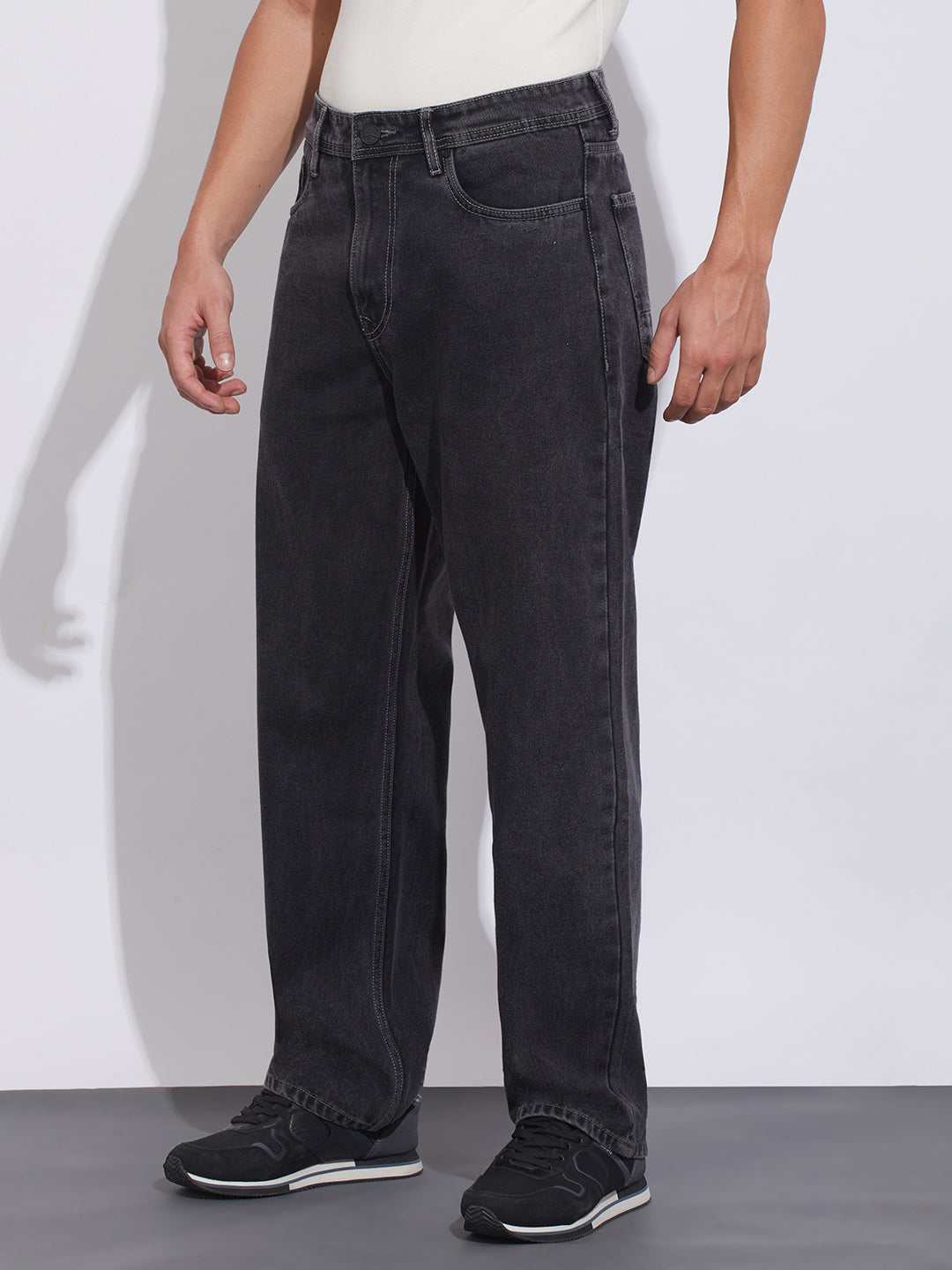 Black Anti Fit Denims for Men by Being Human Clothing