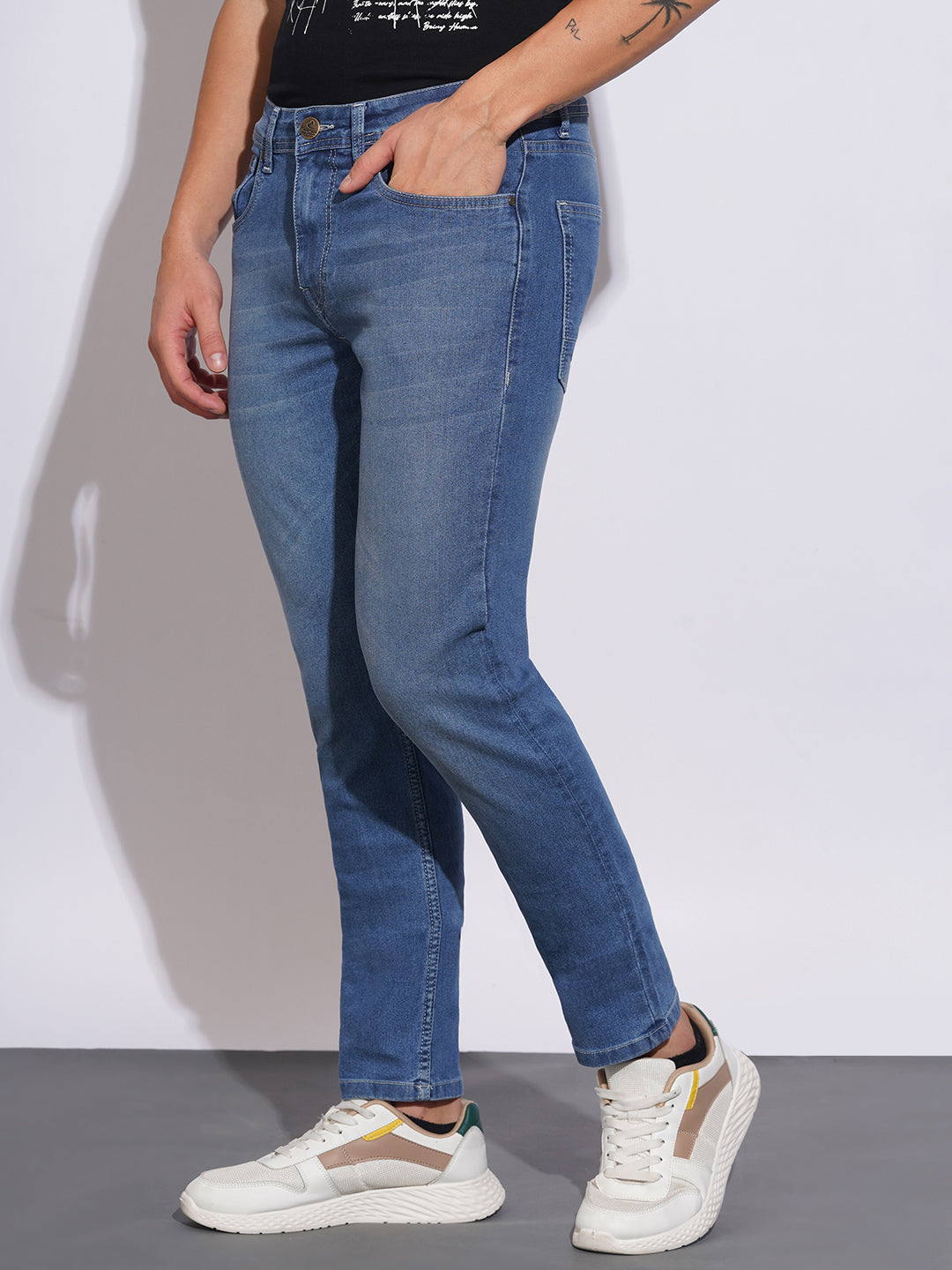 Mid Tone Slim Fit Jeans for Men by Being Human Clothing