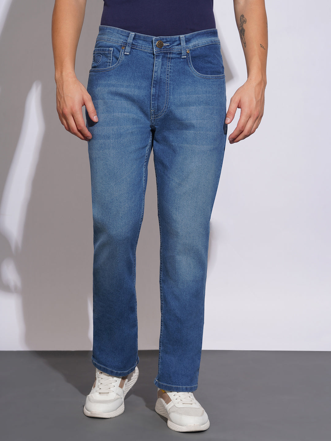 Mid Tone Boot Cut Fit Jeans for Men by Being Human Clothing