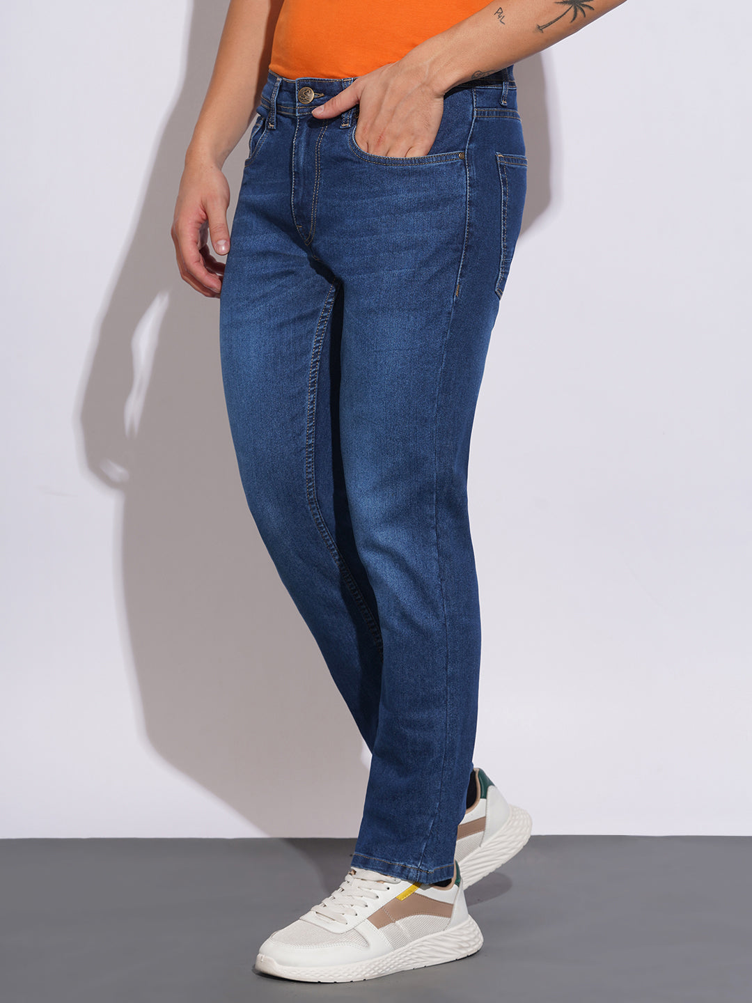 Mid Tone Slim Fit Jeans for Men by Being Human Clothing