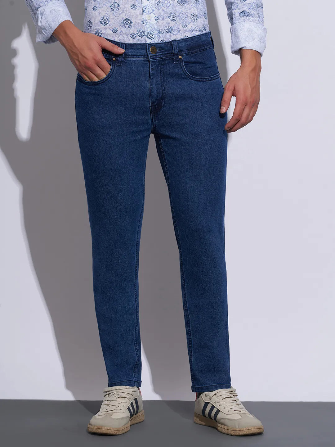 Blue Slim Fit Cotton Blend Men's Denims by Being Human Clothing