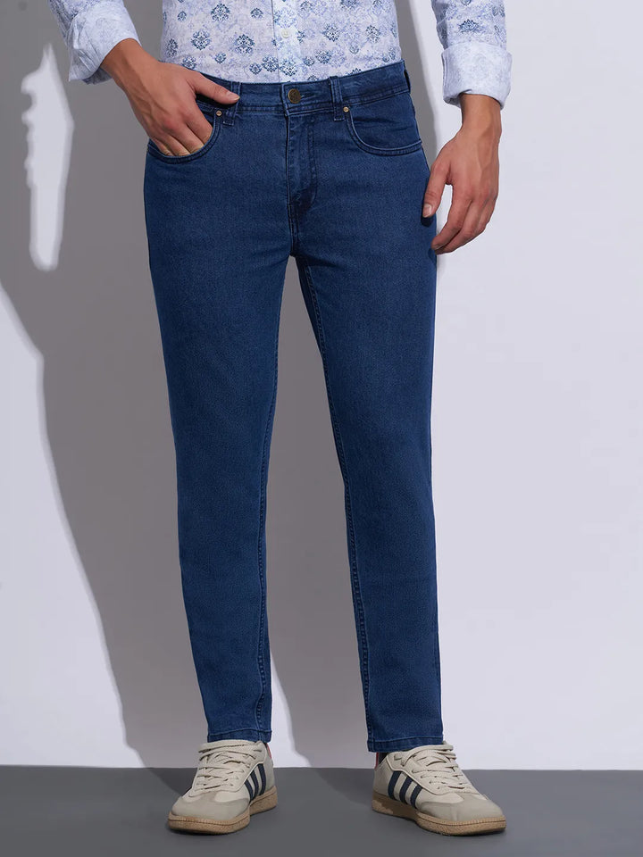 Blue Slim Fit Cotton Blend Men's Denims by Being Human Clothing