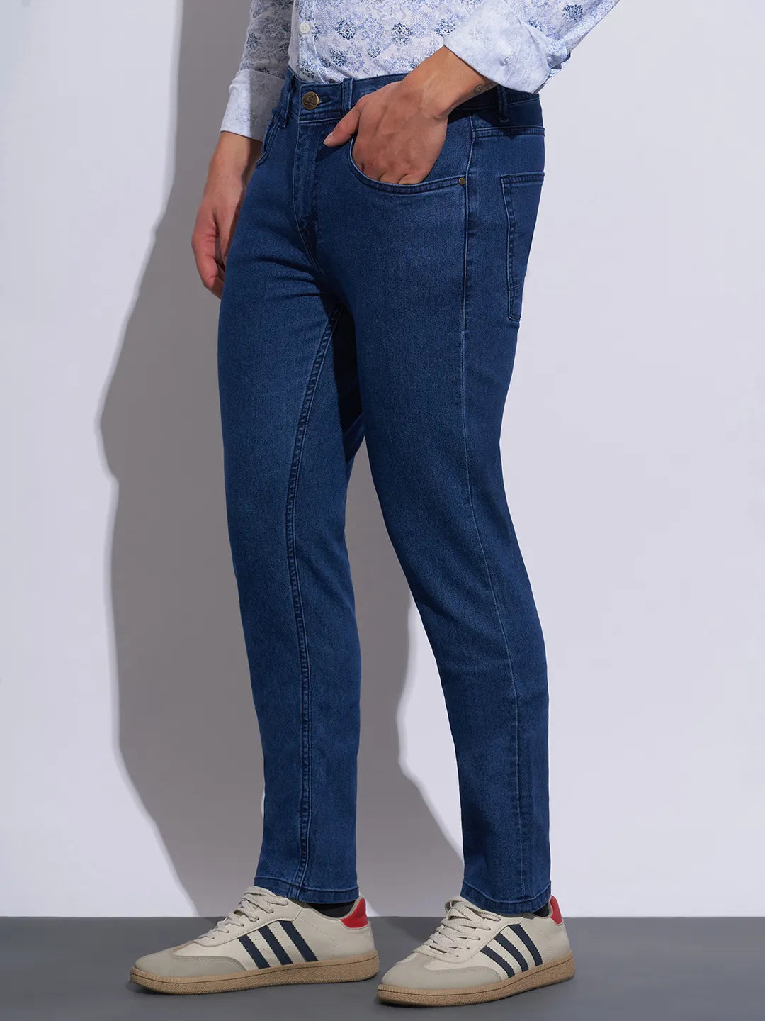 Blue Slim Fit Cotton Blend Men's Denims by Being Human Clothing