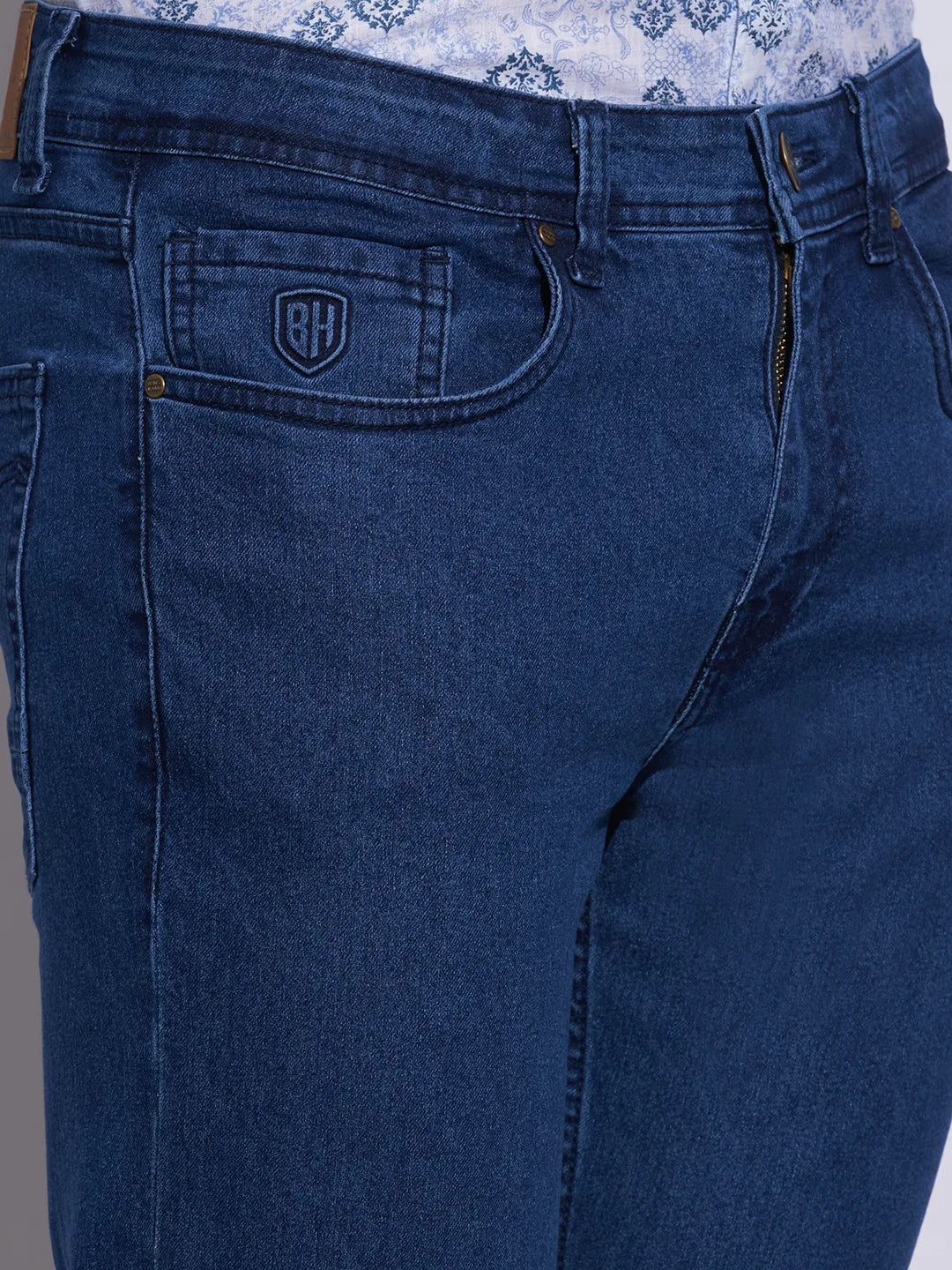 Blue Slim Fit Cotton Blend Men's Denims by Being Human Clothing