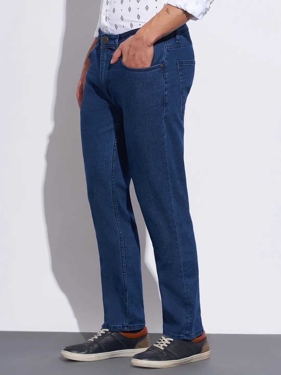 Blue Straight Fit Cotton Blend Men's Denims by Being Human Clothing