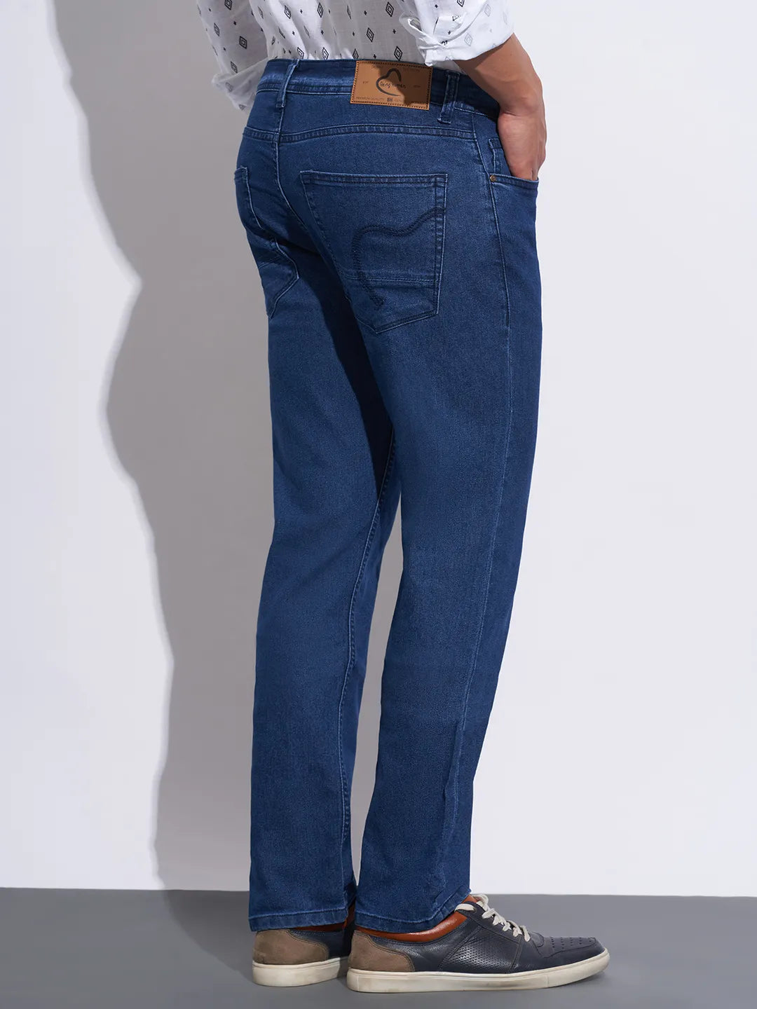 Blue Straight Fit Cotton Blend Men's Denims by Being Human Clothing