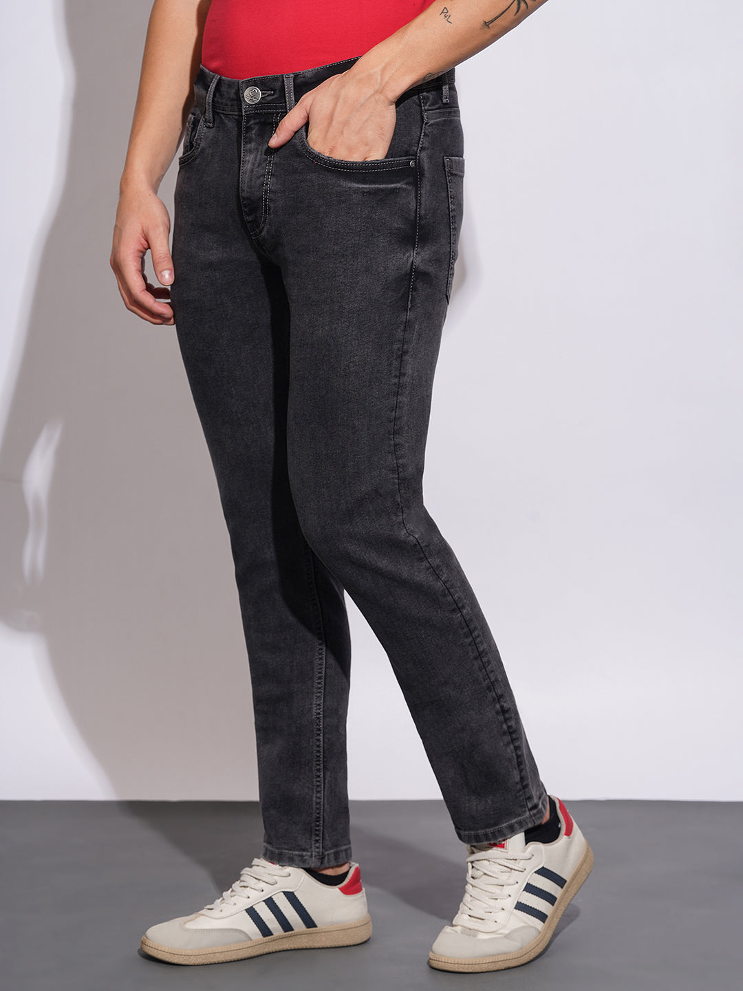 Carbon Black Slim Fit Jeans for Men by Being Human Clothing