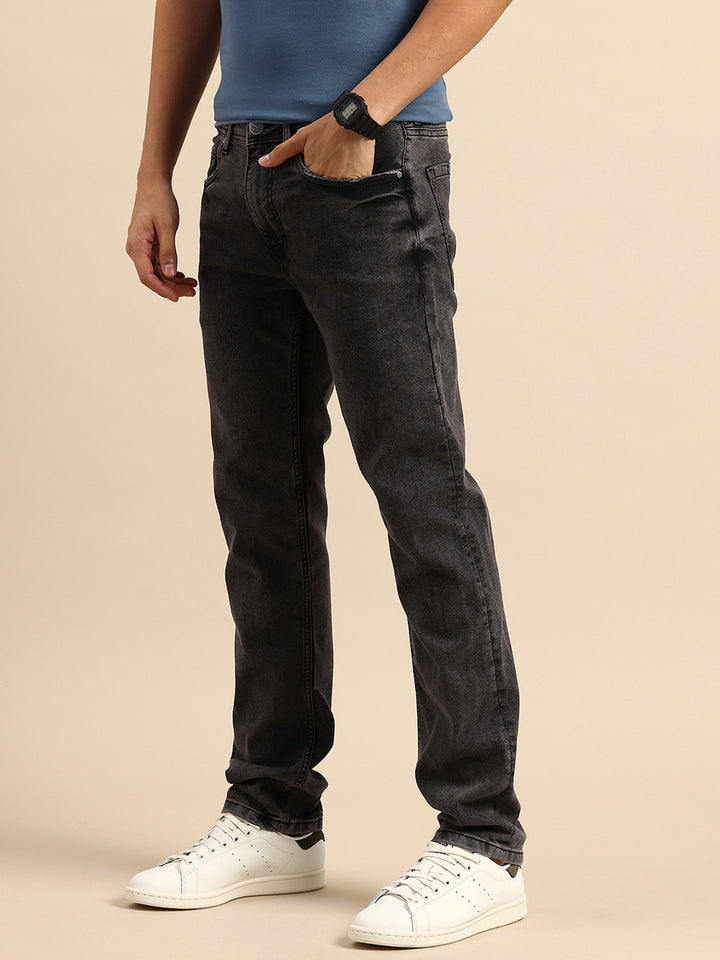 Carbon Black Straight Fit Denims for Men by Being Human Clothing