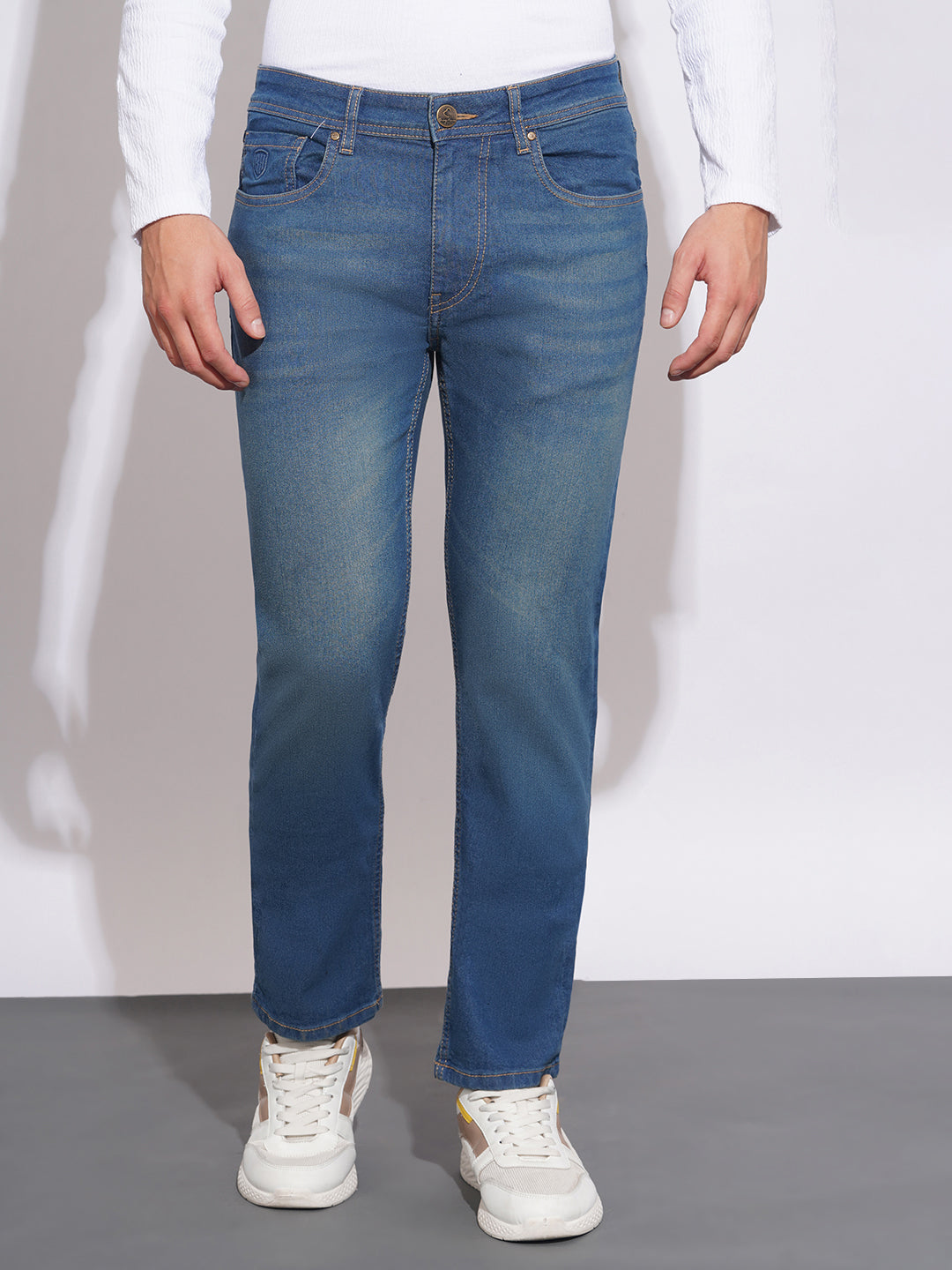 Mid Tone Straight Fit Jeans for Men by Being Human Clothing