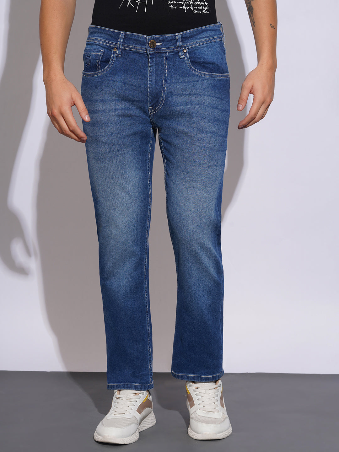 Mid Tone Straight Fit Jeans for Men by Being Human Clothing
