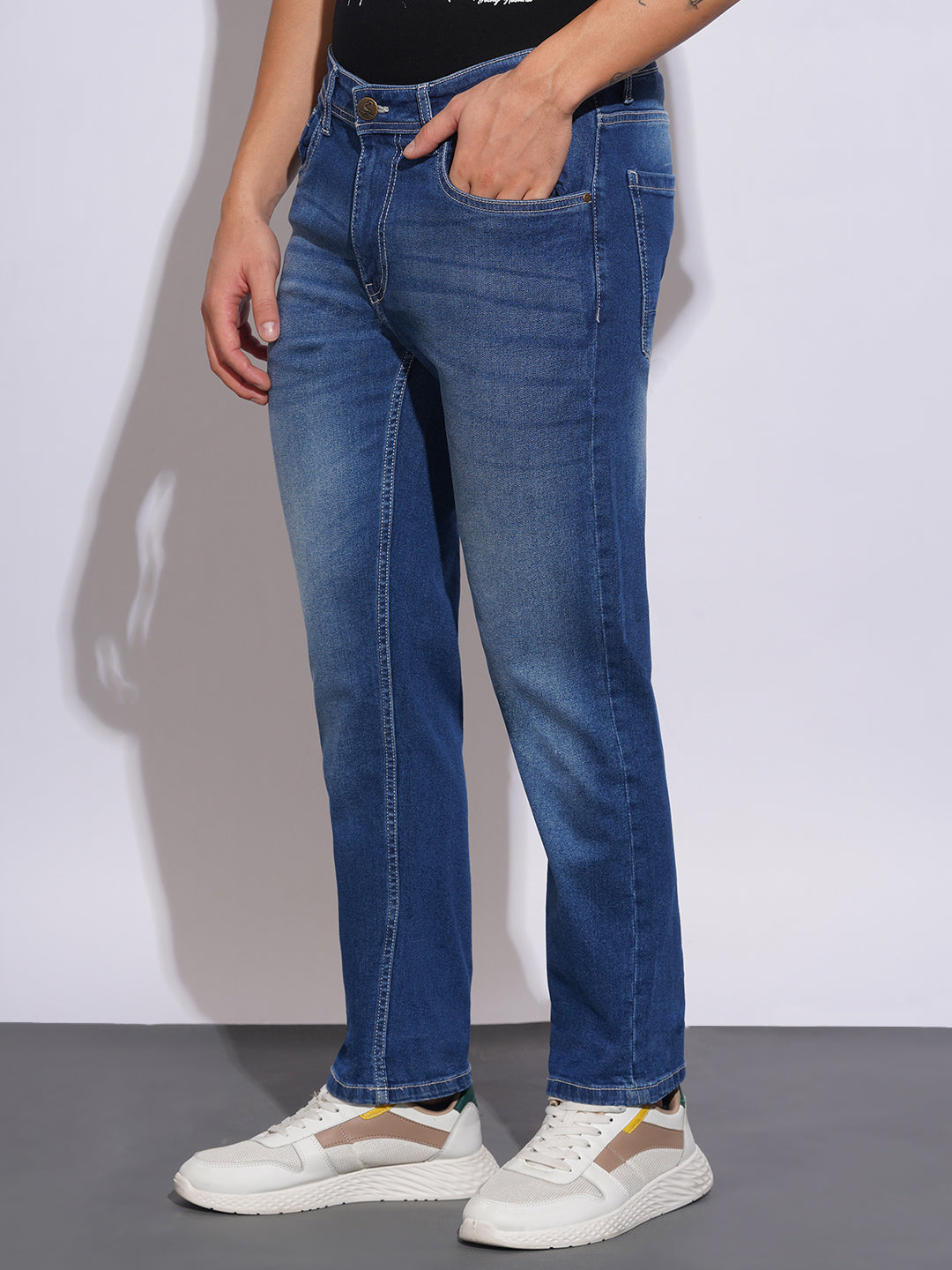 Mid Tone Straight Fit Jeans for Men by Being Human Clothing