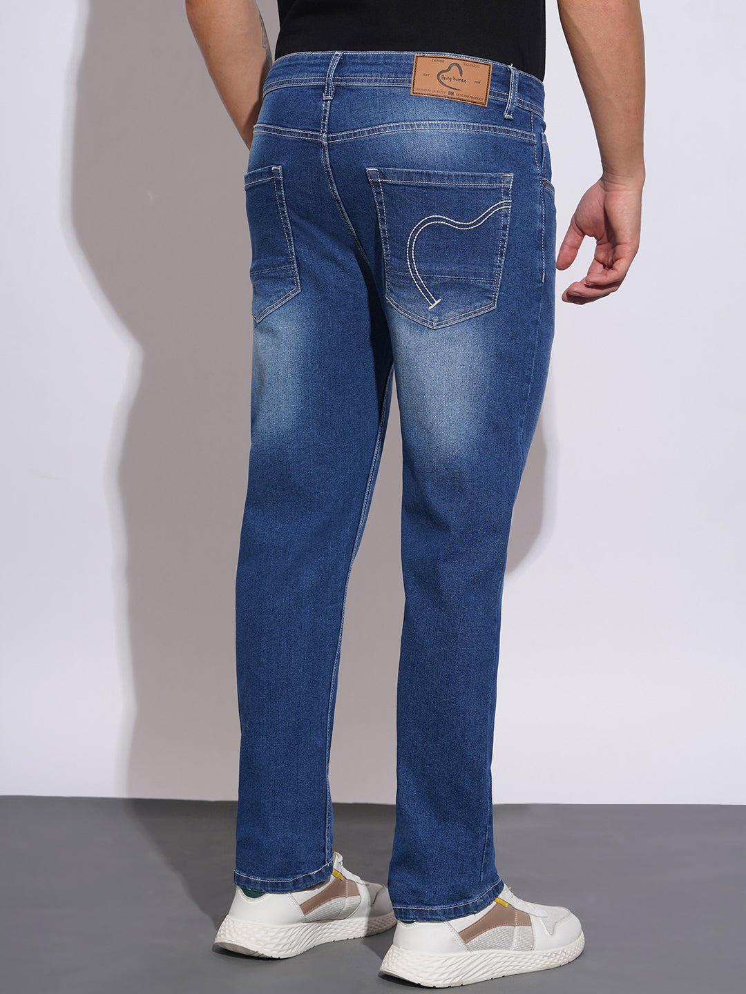 Mid Tone Straight Fit Jeans for Men by Being Human Clothing