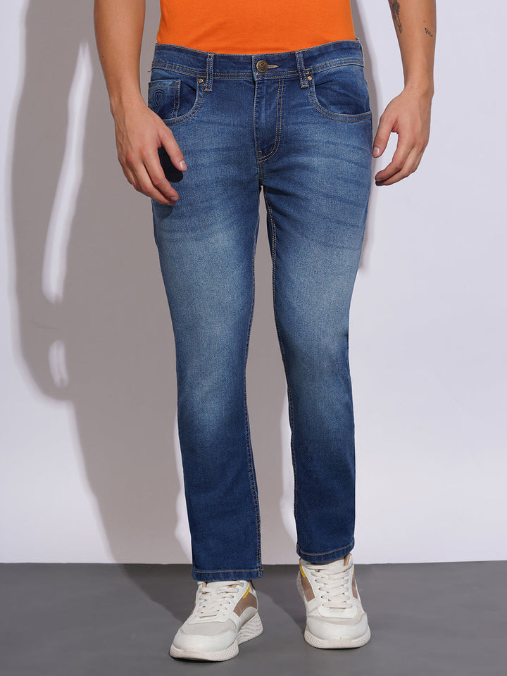 Blue Neon-Slim Fit Denims for Men