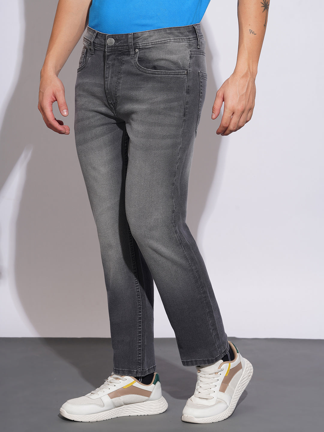Light Grey Tone Straight Fit Jeans for Men by Being Human Clothing