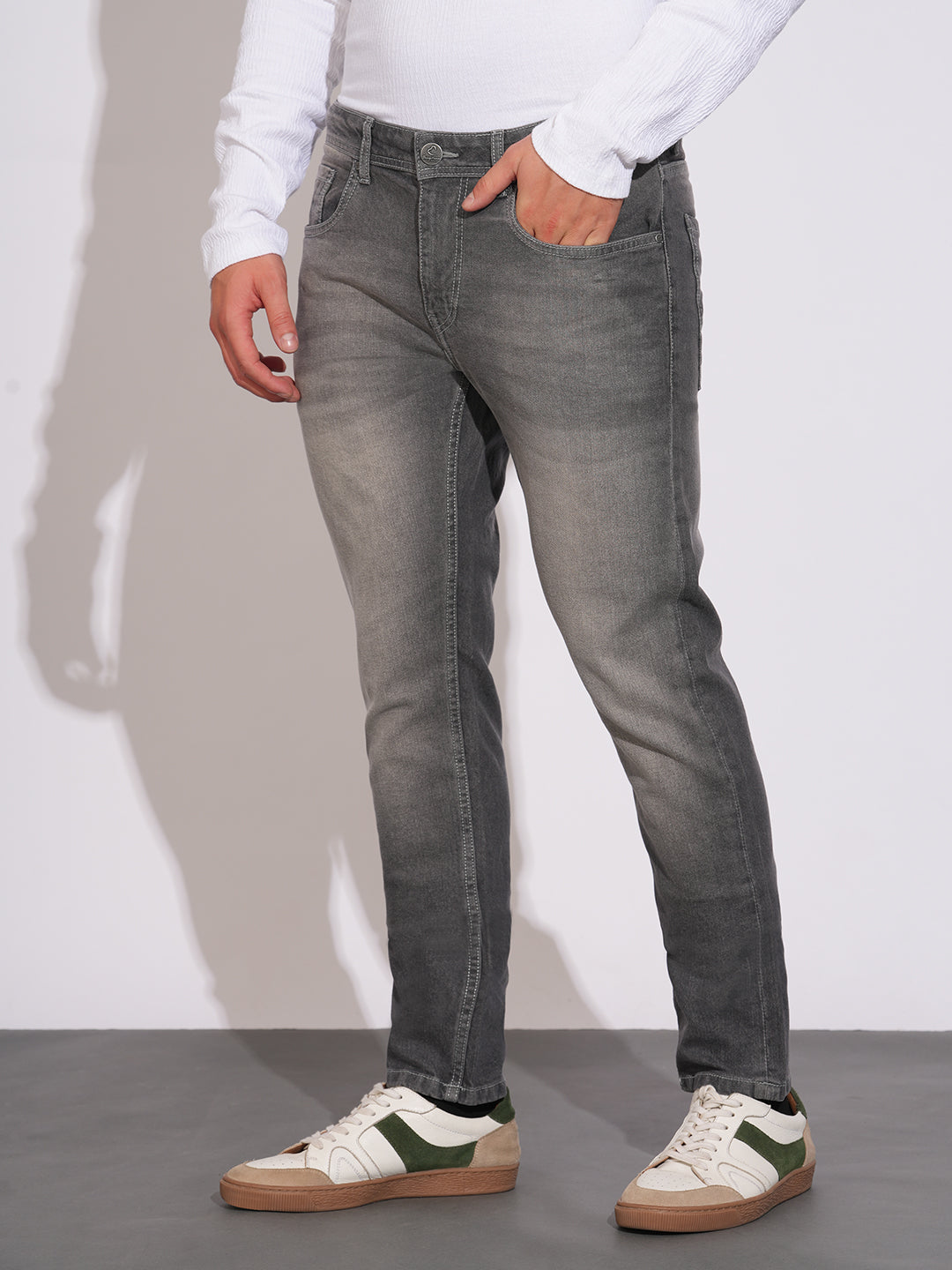 Light Grey Tone Slim Fit Denims for Men by Being Human Clothing