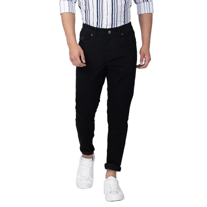 Black Argon-Cropped Fit Denims for Men
