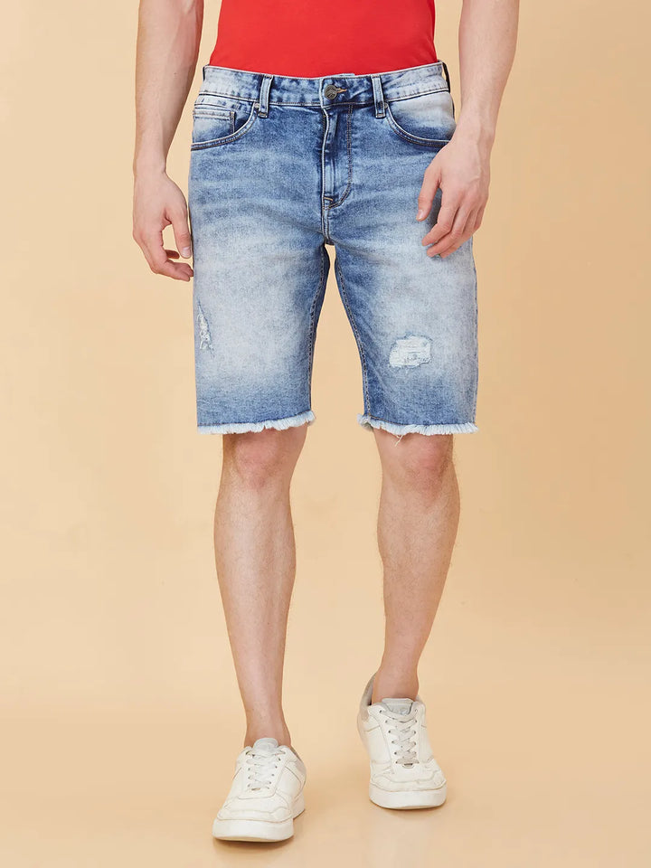 Light Blue Regular Fit Shorts For Men By Being Human Clothing