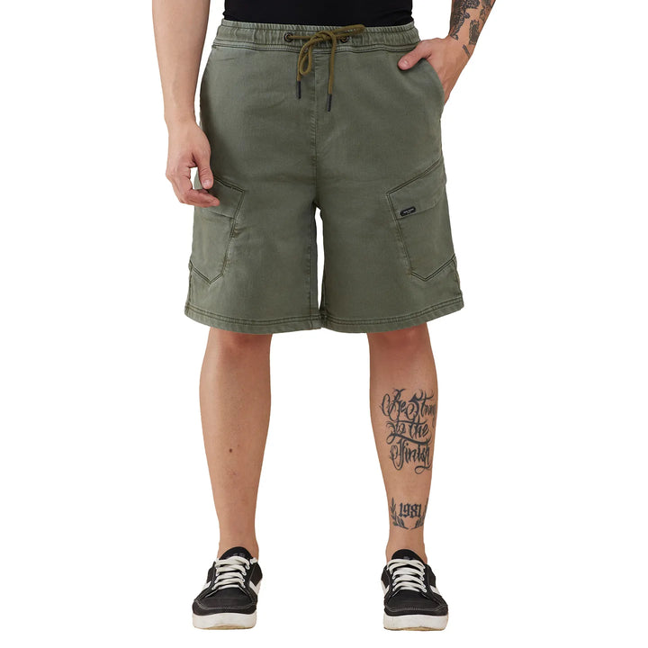 Olive Regular Fit Shorts For Men By Being Human Clothing