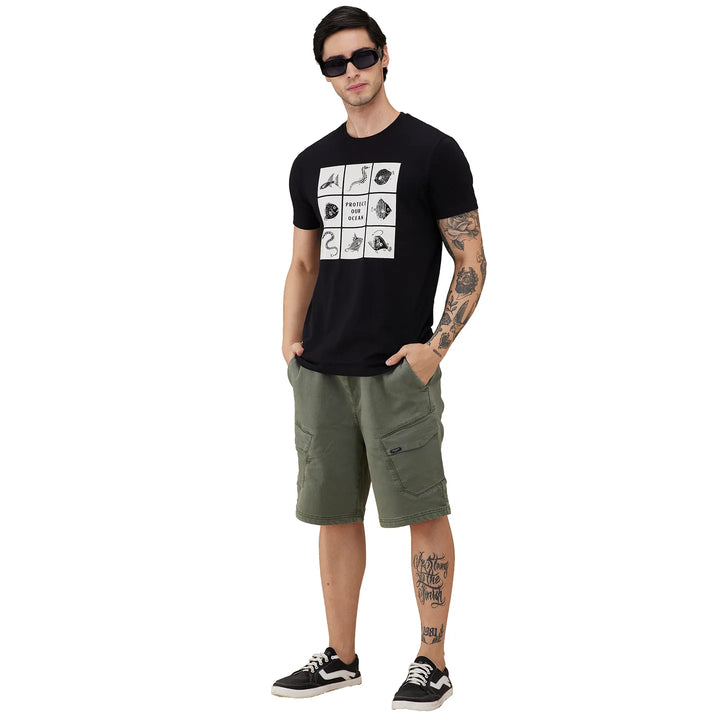 Olive Regular Fit Shorts For Men