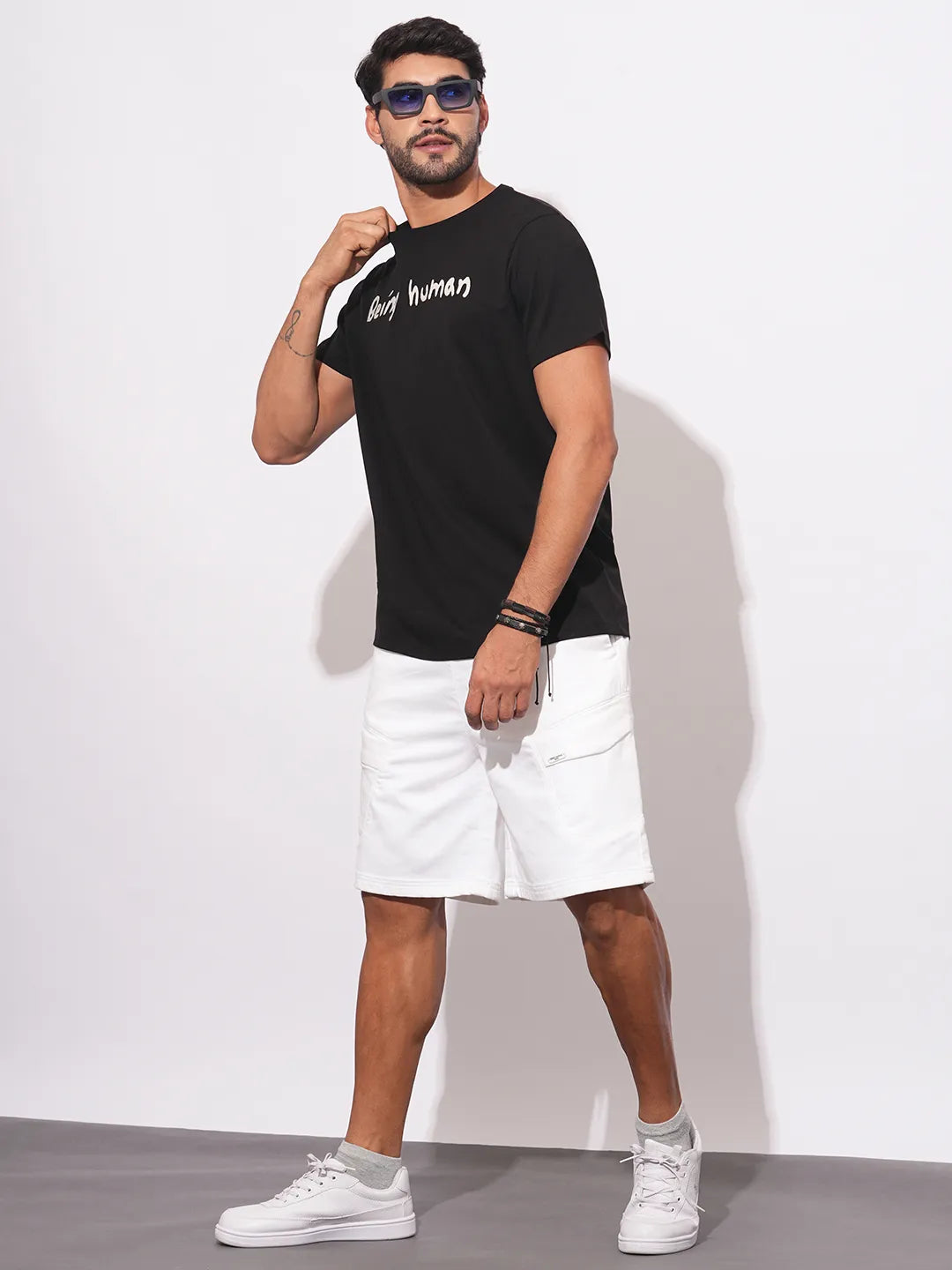 Being Human Clothing Mens-Bottom Shorts White