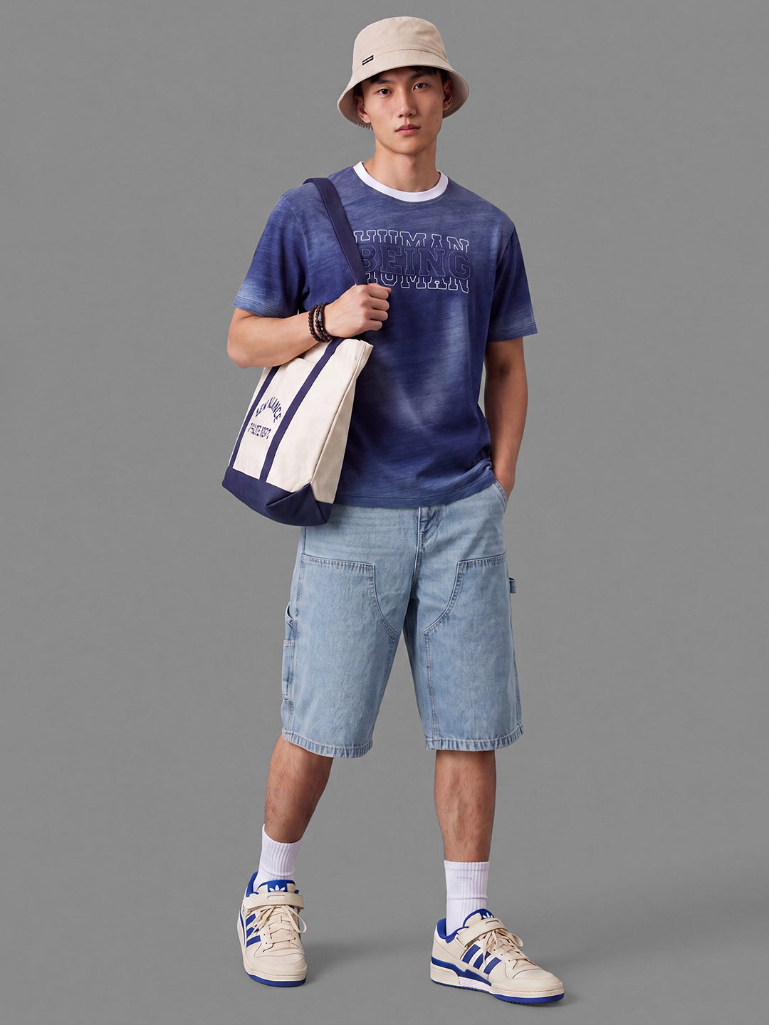 Blue Washed Jorts Fit Mid Rise Men's Denim Jorts by Being Human Clothing
