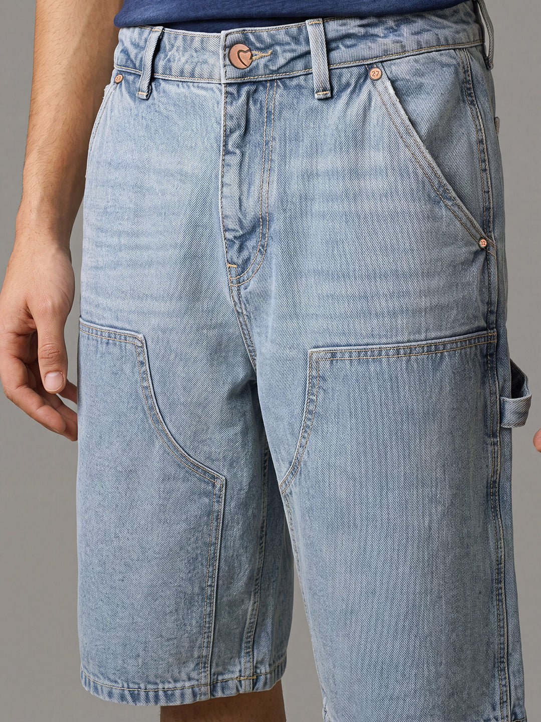 Blue Washed Jorts Fit Mid Rise Men's Denim Jorts by Being Human Clothing