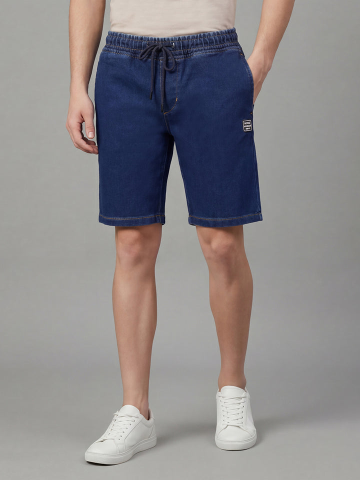 Blue Shorts Fit Mid Rise Men's Denim Shorts
