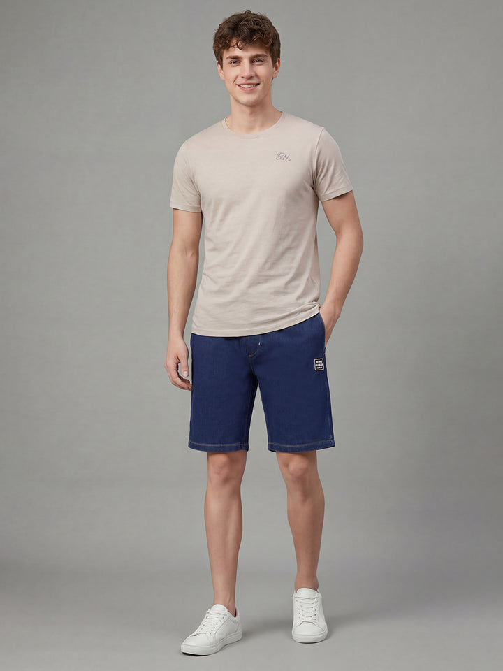 Blue Shorts Fit Mid Rise Men's Denim Shorts