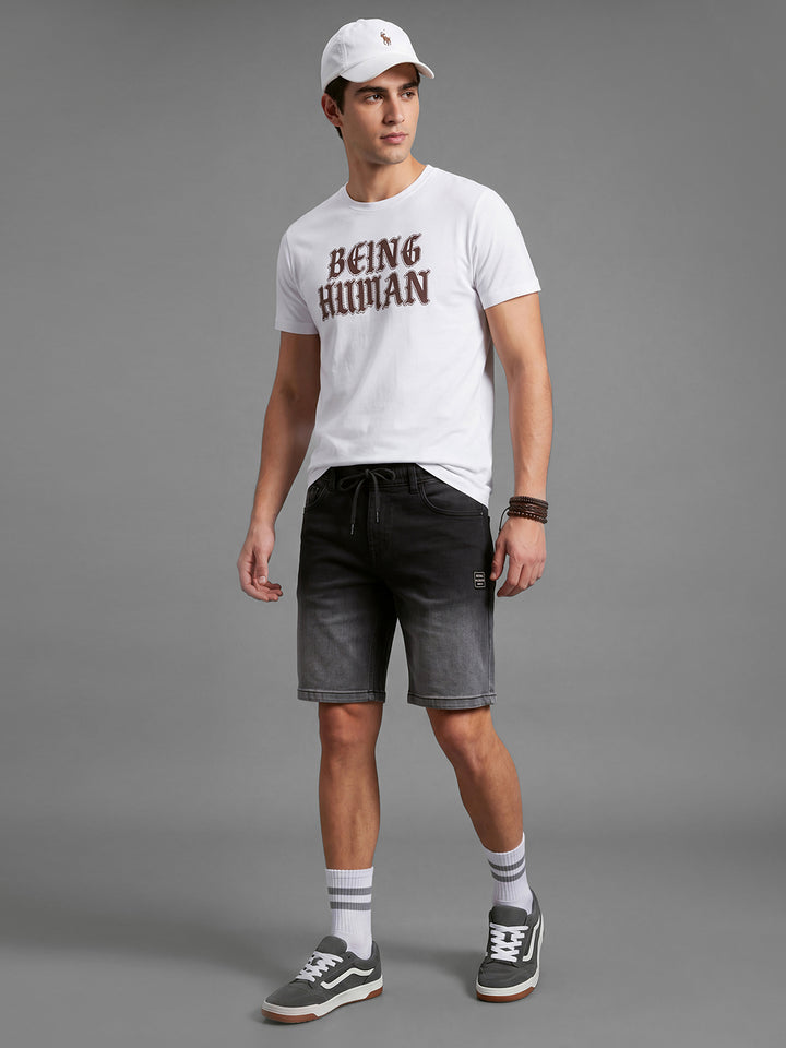 Black Shorts Fit Cotton Blend Mid Rise Men's Shorts by Being Human Clothing