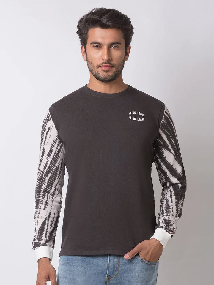 Grey Regular Fit Round Neck Long Sleeves Cotton Men's Sweatshirt
