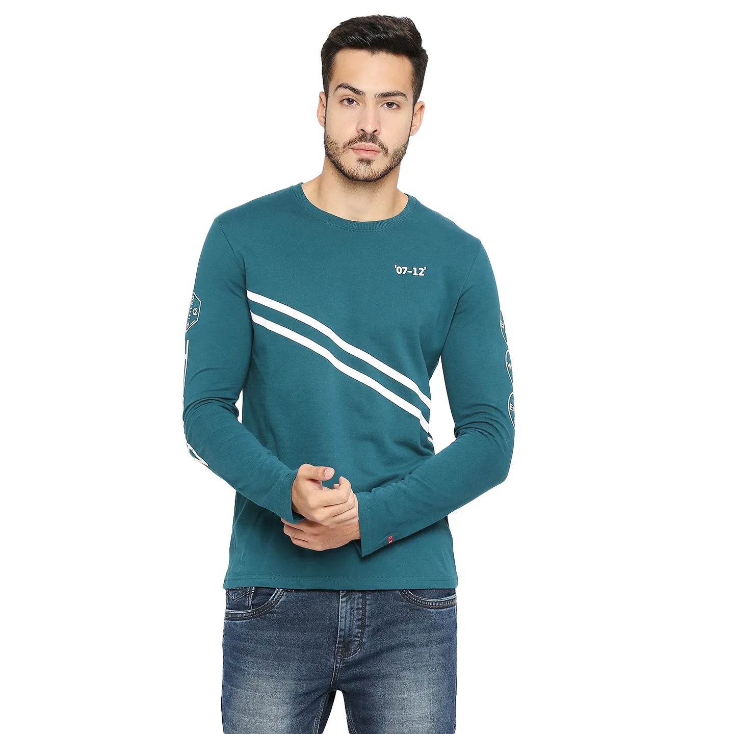 Green Regular Fit Round Neck Long Sleeves Cotton Men's Sweatshirt by Being Human Clothing