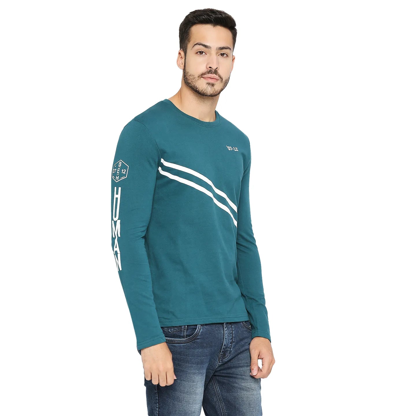 Green Regular Fit Round Neck Long Sleeves Cotton Men's Sweatshirt by Being Human Clothing