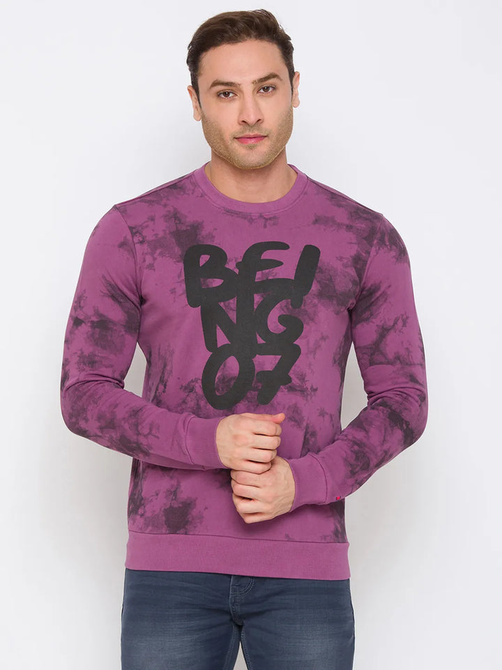 Purple Regular Fit Round Neck Long Sleeves Cotton Men's Sweatshirt