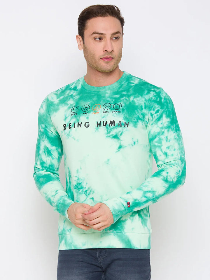 Green Regular Fit Round Neck Long Sleeves Cotton Men's Sweatshirt