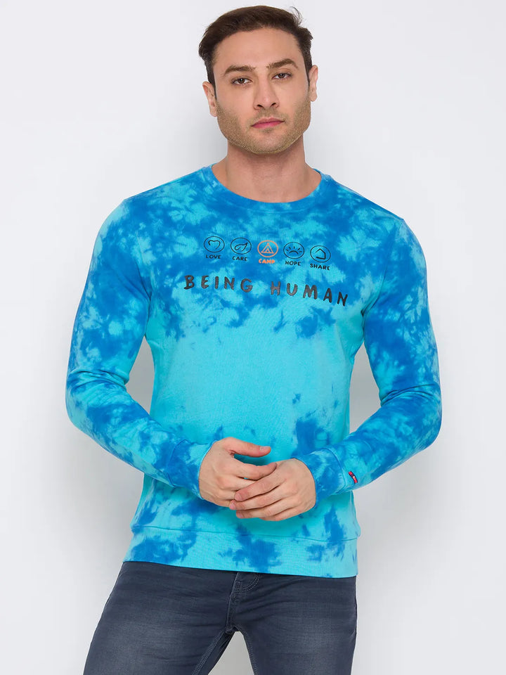 Blue Regular Fit Round Neck Long Sleeves Cotton Men's Sweatshirt
