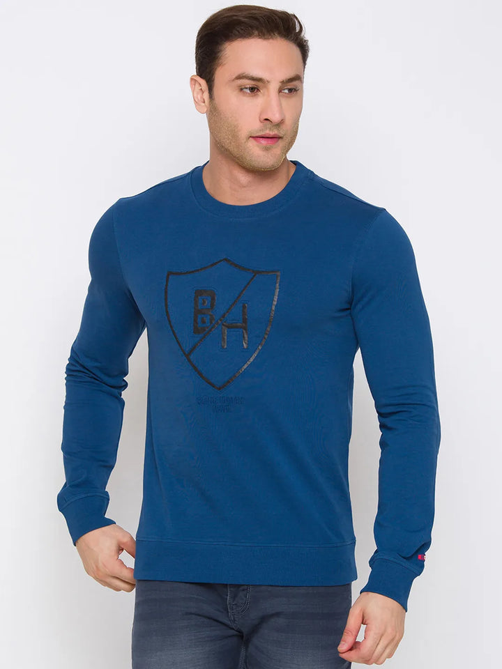 Blue Regular Fit Round Neck Long Sleeves Cotton Men's Sweatshirt