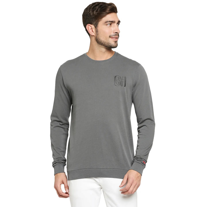 Grey Regular Fit Round Neck Long Sleeves Cotton Men's Sweatshirt by Being Human Clothing