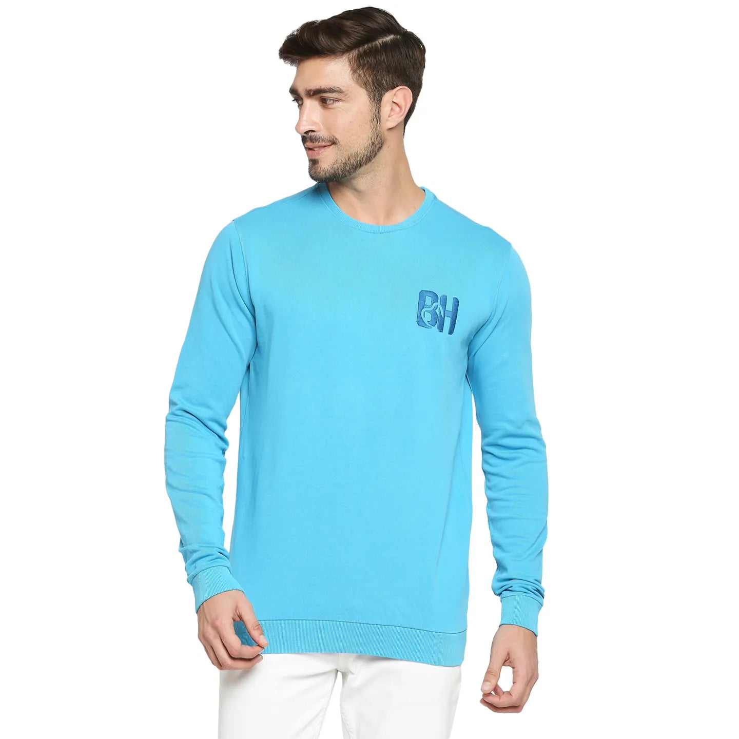 Being Human Clothing Men Regular Fit Crew Neck Sweatshirt-Scuba Blue